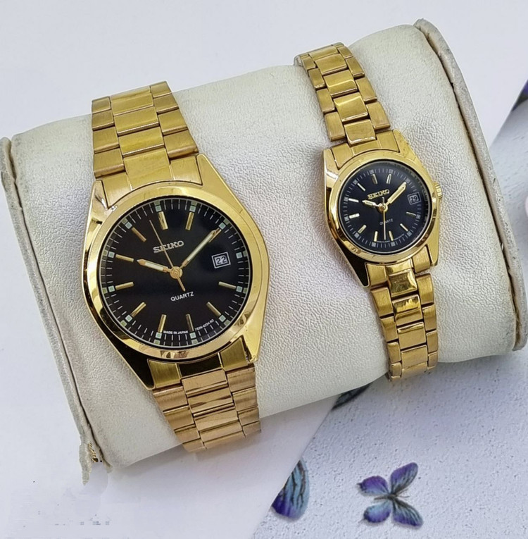 ست ساعت طرح سیکو Seiko زنانه و مردانه با بند فلزی استیل در رنگهای مختلف