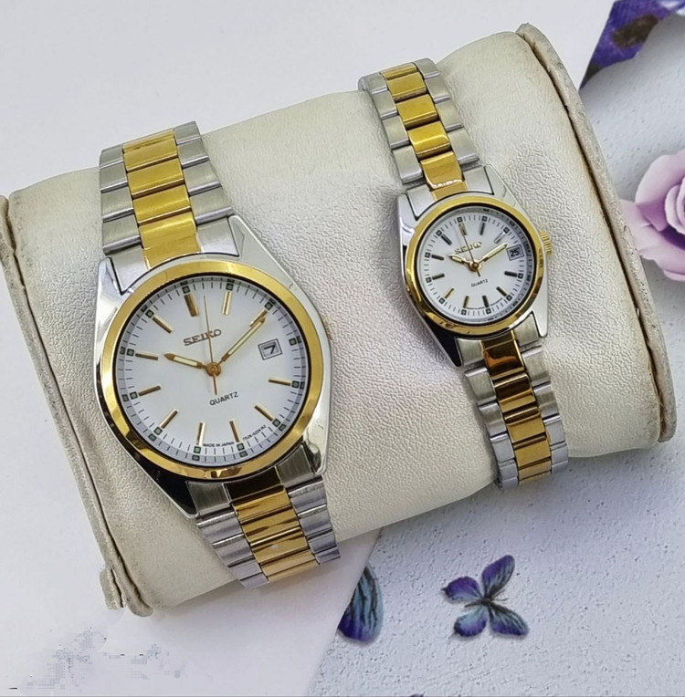 ست ساعت طرح سیکو Seiko زنانه و مردانه با بند فلزی استیل در رنگهای مختلف