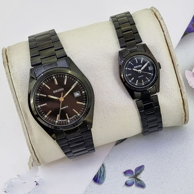 ست ساعت طرح سیکو Seiko زنانه و مردانه با بند فلزی استیل در رنگهای مختلف