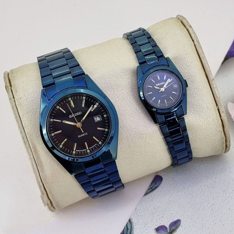 ست ساعت طرح سیکو Seiko زنانه و مردانه با بند فلزی استیل در رنگهای مختلف