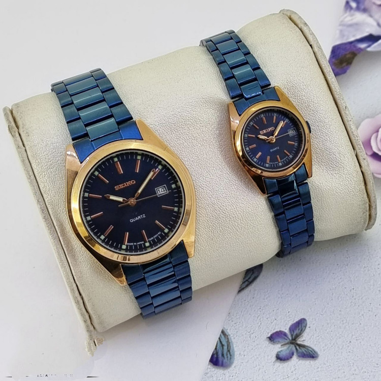 ست ساعت طرح سیکو Seiko زنانه و مردانه با بند فلزی استیل در رنگهای مختلف
