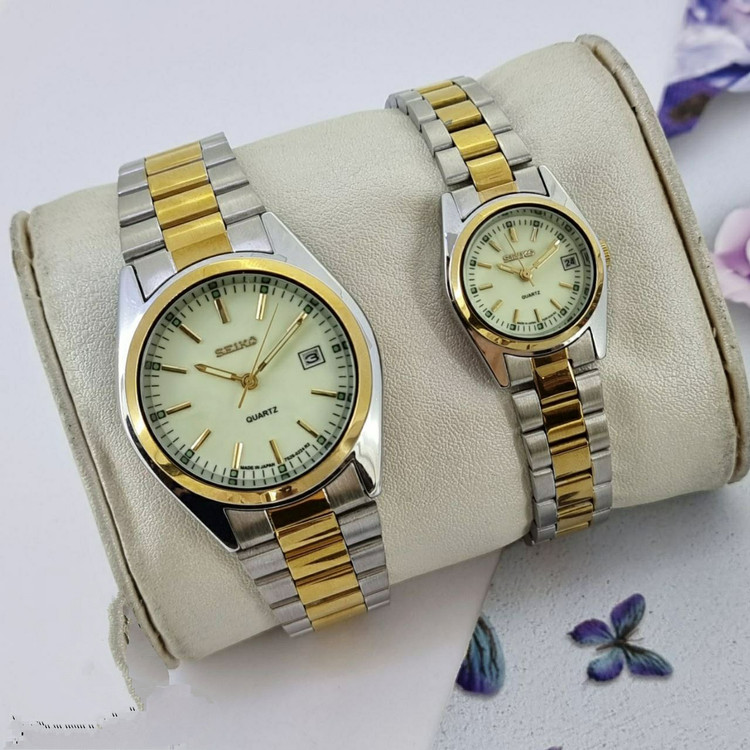 ست ساعت طرح سیکو Seiko زنانه و مردانه با بند فلزی استیل در رنگهای مختلف