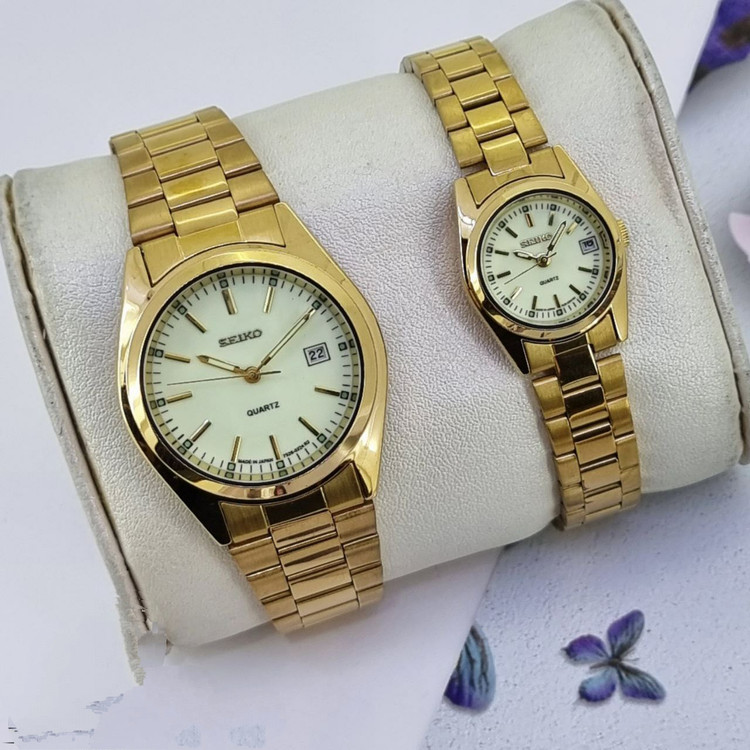ست ساعت طرح سیکو Seiko زنانه و مردانه با بند فلزی استیل در رنگهای مختلف