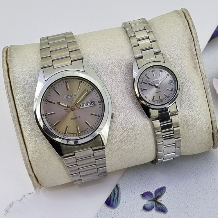 ست ساعت طرح سیکو Seiko زنانه و مردانه با بند فلزی استیل در رنگهای مختلف