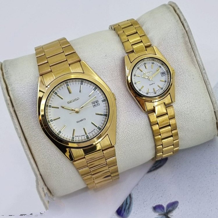 ست ساعت طرح سیکو Seiko زنانه و مردانه با بند فلزی استیل در رنگهای مختلف