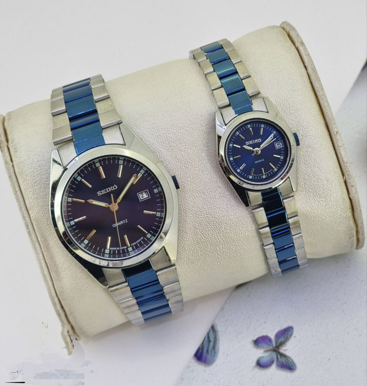 ست ساعت طرح سیکو Seiko زنانه و مردانه با بند فلزی استیل در رنگهای مختلف