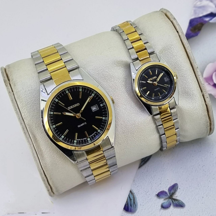 ست ساعت طرح سیکو Seiko زنانه و مردانه با بند فلزی استیل در رنگهای مختلف