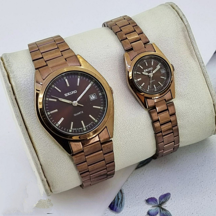 ست ساعت طرح سیکو Seiko زنانه و مردانه با بند فلزی استیل در رنگهای مختلف