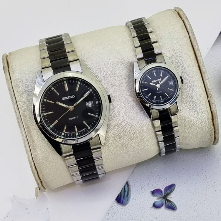 ست ساعت طرح سیکو Seiko زنانه و مردانه با بند فلزی استیل در رنگهای مختلف