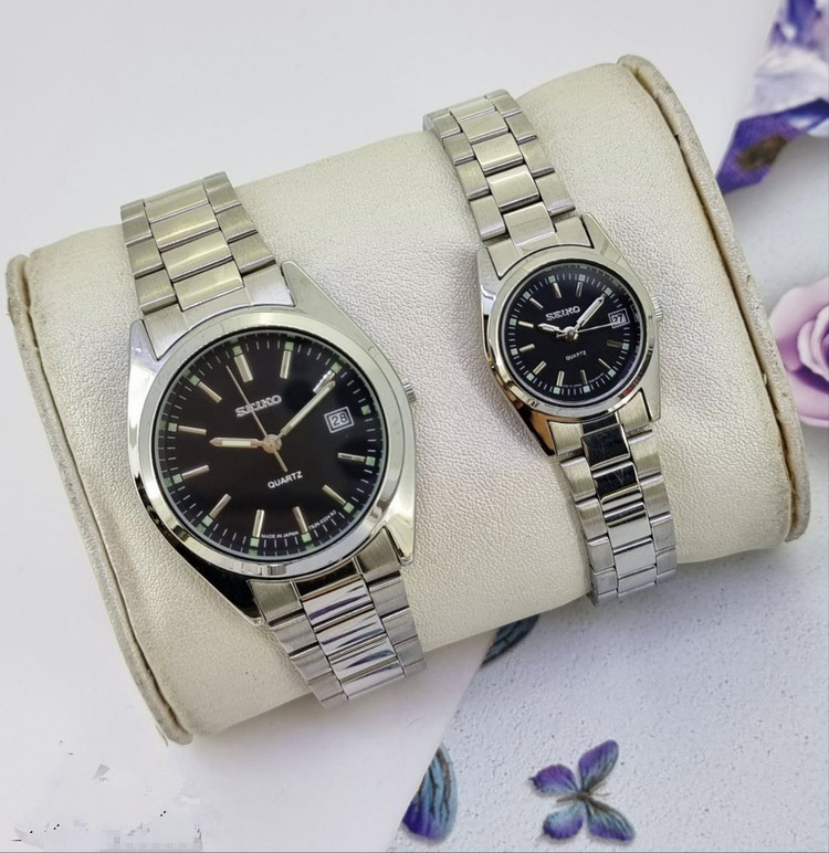 ست ساعت طرح سیکو Seiko زنانه و مردانه با بند فلزی استیل در رنگهای مختلف